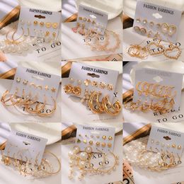 Dangle & Chandelier Vintage Gold Pearl Earrings Set Metal Hoop For Women 2022 Trendy Geometric Circle Drop JewelryDangle
