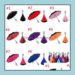 Umbrellas Household Sundries Home Garden Inverted Umbrella Double Layer Reverse Rainy Sunny With C Handle Self Standing Inside Out Special