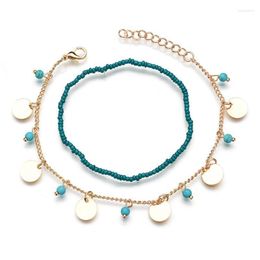 Anklets Multiple Women Bohemian Turquoises Sequines Ankle Bracelet Cheville Barefoot Sandals Pulseras Tobilleras Foot Jewellery Roya22