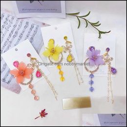 Dangle Chandelier Earrings Jewellery Mengjiqiao Korean Luxury Asymmetric Flower Crystal Drop For Women Girls Elegant Pearl Tassel Oorbellen