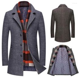 Men's Wool & Blends Thickened Lapel Scarf Collar Woollen Coat Medium-Length Pea Warm Overcoat Viol22