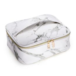 Cosmetic Bags & Cases Large Capacity Makeup Portable Travel Bag Waterproof PU Leather Marbling Organiser Girl BoxCosmetic