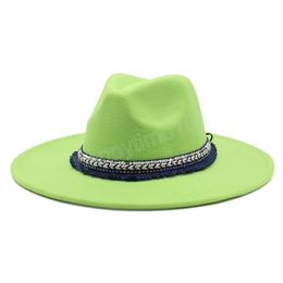 9.5cm Wide Brim Fedora Hats for Women Autumn Winter Felted Jazz Hat Panama Church Wedding Party Hat Sombreros De Mujer