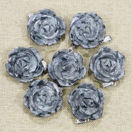 Pendant Necklaces Selling Fashion Natural Glitter Stone Rose Flower Pendants Necklace Carved Reiki Charms Jewellery Accessory Wholesale 6PcsPe