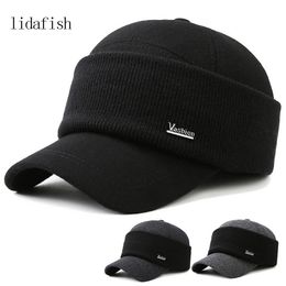 lidafish Winter Ear Protection Baseball Cap Outdoor Thicken Warm Men Dad Hat Knitted Design 220817