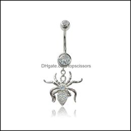 Body Arts S925 Sier Spider Belly Button Ring 14G Cz Navel Barbell Piercing Screw Bars Drop Delivery 2021 Topscissors Dhk3P