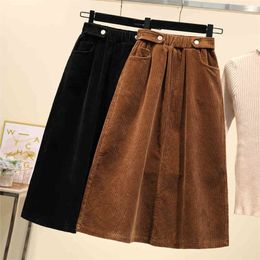 JXMYY Plus Size Women Corduroy Skirt Autumn Winter Vintage Harajuku Loose A-line Female Long Skirt High Waist Lady Faldas 5xl 210412