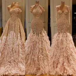 2022 Glitter Gold Lantejoula Sereia Pena Africano Prom Vestidos de Manga Longa Um vestido de Noite de Ombro Plus Tamanho Formatura Vestido Formal