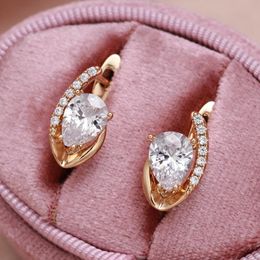 Dangle & Chandelier Rose Gold Heart White Zircon Earrings For Women Micro Love Drop Piercing Hoops Elegant Wedding JewelryDangle