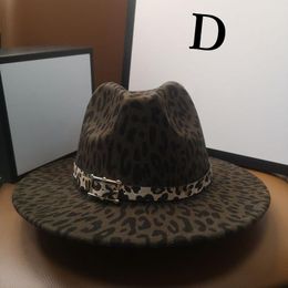Berets Unisex Flat Brim Felt Jazz Fedora Hats Men Women Leopard Grain Leather Band Decor Panama Formal Hat Cowboy CapBerets