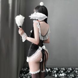 Sexy Costumes Mesh Perspective Babydoll Servant Erotic Show Underwear Set Maid Cosplay Women Uniform Lenceria Japanese Style Sex LingerieSex