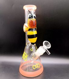12 inch Colourful Glass Water Bong Hookahs with Embossed Honeybee Pattern Delicate Smoking Pipes with Female 18mm