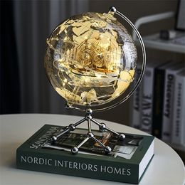 Modern Desktop Luminous s Creative Living Room desk accessories Home Decor Transparent Gift World globe 220722