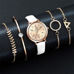 Wristwatches Montre Femme Women Watch Set 5pcs Woman Leather Quartz Wristwatch Ladies Bracelet Luxury Casual Grace Relogio Feminino