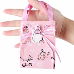 Gift Wrap 50pcs Pink Blue Candy Box Baby Shower Birthday Party Mini Tote Favour Bags With Handle BagsGift
