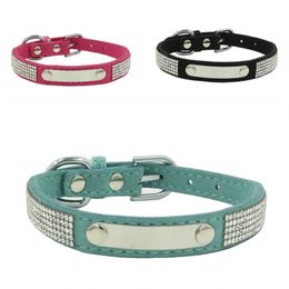 Collar de cuero para perros personalizado Perrito de perro collares con etiqueta de nombre personalizada Cuello de gato ajustable para pequeños perros medianos gatos 120 d3