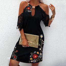 Party Dresses Sexy Printed Strapless Mini Dress Lace Sleeve Halter Neck Women's Summer Sundresses Office Lady Cold Shoulder Elegant Dres