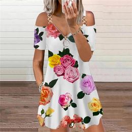XS-5XL Autumn Elegant Camisole Flower Printed Dresses Fashion Knee-length Loose Robe Casual Off the Shoulder Ladies Vestidos 220510