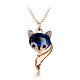 Blue Crystal Fox Necklaces & Pendants For Women Simple Elegant Trendy Jewelry Silver Necklace