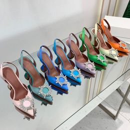 Tasarımcı Siyah Saten Kristal Toka Bayan Slingbacks Pompalar Patent Deri Gladyatör Sandalet Şeffaf Gümüş Yüksek Topuklu Ayakkabı