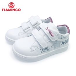 FLAMINGO Print Spring Genuine Leather Breathable Hook Loop Outdoor sneakers for girl Size 22-27 -SW-1785 LJ201202