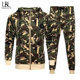 Camouflage Tracksuit Men Autumn Sportswear Mens Set Spring Hooded Jacket PantSuit Male 2 Pieces Outwear Fitness Clothing 201128