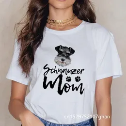 Schnauzer Mom T Shirt Women Vintage Dog Lover Graphic Tee Femme Summer Top Clothes Harajuku Camisas Mujer T-shirt