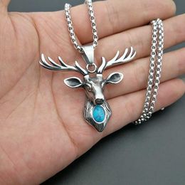 Pendant Necklaces Animal Men's Fashion Titanium Steel Vintage Turquoise Elk Head Necklace Punk Hip Hop Personality Jewelry GiftPendant N