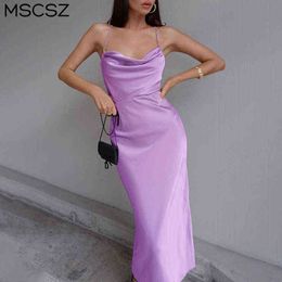 Elegant Spaghetti Strap Long Party Dress Women Cut Out Backless Satin Dress Summer Sexy Midi Dress Gown 2021 T220816