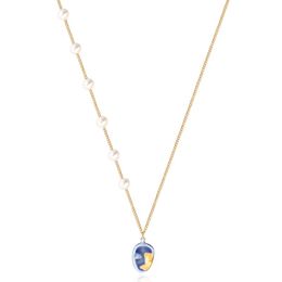 Pendant Necklaces Vintage Ceramic Piece Pearls Necklace With 18K Gold Plated Chain For Women Teen GirlsPendant NecklacesPendant