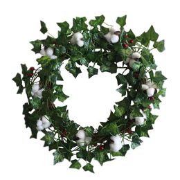 Decorative Flowers & Wreaths Family Decoration 17 Inch Artificial Silk Morning Glory Leaves Natural Cotton Boll Wreath Front Door Green Deco