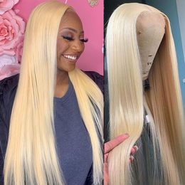 28 30 Inch 13x4 Straight 613 Blonde Human Hair Wigs Bone Straight Synthetic Lace Frontal Wig For Black/White Women
