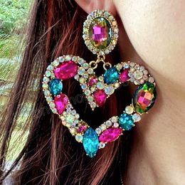 Luxury Sparkly Colorful Rhinestone Glass Heart-Shaped Dangle Earrings For Women High Quality Crystal Jewelry Wedding Gift