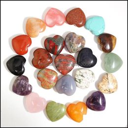 Stone Loose Beads Jewellery Natural Crystal Ornaments Carved 30X12Mm Heart Chakra Reiki Healing Quartz Mineral Tumbled Gemstones H Dh