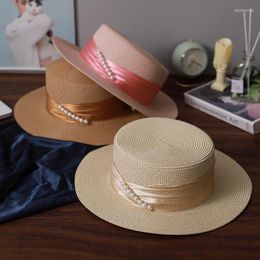 Wide Brim Hats Straw Hat Summer Pearl Travel Sun Woven Protection Vacation Designer HatWide Davi22