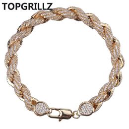 lobster clasps UK - Charm Bracelets Bling Iced Out Cubic Zircon 8mm Rope Chain Bracelet Hip Hop Men's Gold Color Jewelry GiftsCharm CharmCharm