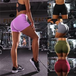 Women Casual Fitness Yoga Shorts High Waist Running Gym Stretch Sports Short Pants T200601