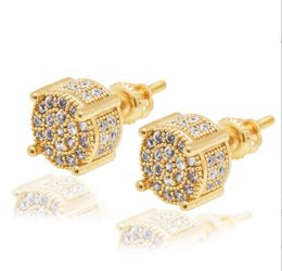 Hiphop Zircon Earrings Back For Men and Women Gold Silver Plated Ear Stud Ice Out Hip Hop Ear Rings Jewelry
