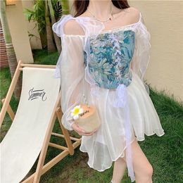 Vintage Elegant Party Floral Crop Top Bandage Sexy Korean Bustiers Crop Summer Lace Boho Beach Strap With Corset 220519