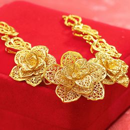 Elegant Flower Women Bracelet Filigree Wrist Chain Link 18k Yellow Gold Filled Wedding Party Girlfriend Gift