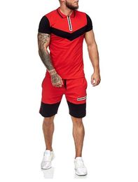 Men's Tracksuits Mens Short Sets Summer Casual Clothing 2 Piece Set Colorblock Track Suits Male T Shirt Shorts Cotton TracksuitsMen's