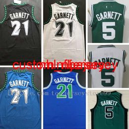 #21 Kevin Garnett Jerseys Black Blue White 34# Paul Pierce Jersey 5# Kevin Garnett 20# Ray Allen Stitched Shirt Mens Embroidery Basketball