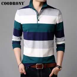 COODRONY Long Sleeve T Shirt Men Striped Casual Streetwear Tshirt Soft Cotton Tee Shirt Homme Turndown Collar TShirt Men 95012 201116