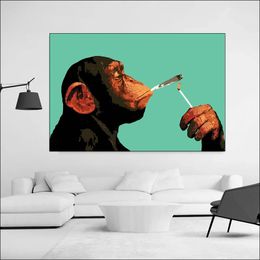 Abstract Animal Smoking Monkey with Fire Modern Canvas Painting Posters Prints Wall Art Picture Living Room Home Decor Cuadros