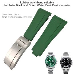 20mm Rubber Watch Strap Black Green Blue White Adjustable Fold Buckle Band for Rolex Submariner GMT OYSTERFLEX Bracelet 220624