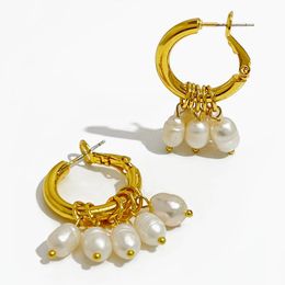 Hoop & Huggie Peri'sBox Gold Color Circle Genuine Freshwater Pearl Earrings Cluster Charm Hoops Bohemia For WomenHoop