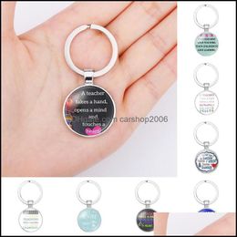 Key Rings Jewelry Glass Time Gemstone Pendant Ring High Quality Teachers Day Keyfobs Holder Creative Letter Round Keychains Jewel Dhiuw