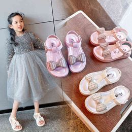 2022 Yeni Yaz Kız Ayakkabı Kızlar İçin Düz Çocuk Sandaletleri Küçük Büyük Çocuk Ayakkabı Prenses Dress Bow Moda Ayakkabıları Kız Kızlar 1-12 G220523