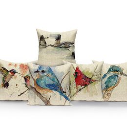 Cushion/Decorative Pillow Custom Sofa Car Cushion Covers Watercolour Plant Bird Flowers Cover Home Decoration PillowcaseCushion/Decorative