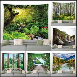 Tapestry Tropical Forest Landscape Tapestry Green Plants Palm Trees Waterfall F